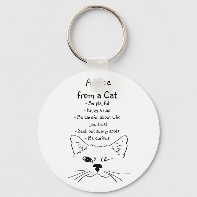 Advice from Winking Cat Fun Animal Humour Key Ring (Front)