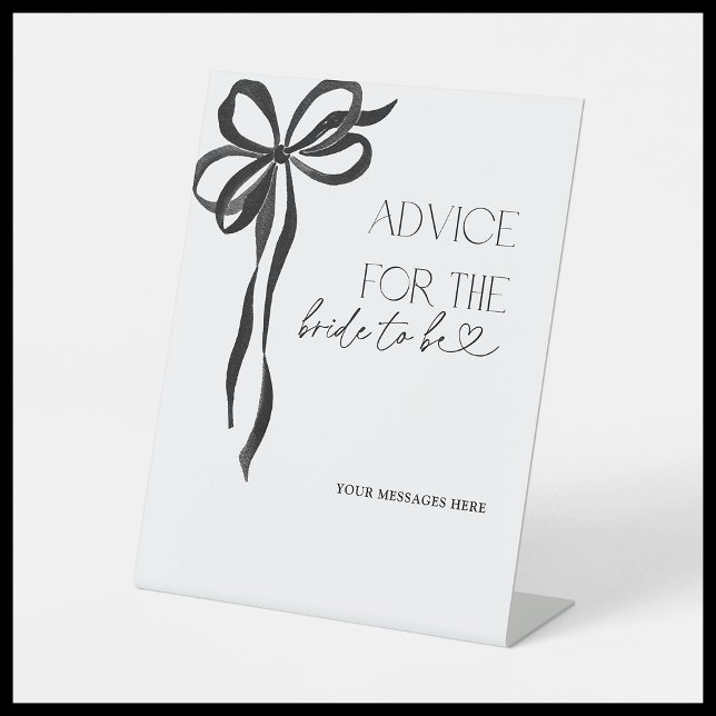 Advice To The Bride Black Bow Bridal Shower Game Pedestal Sign (Creator Uploaded)