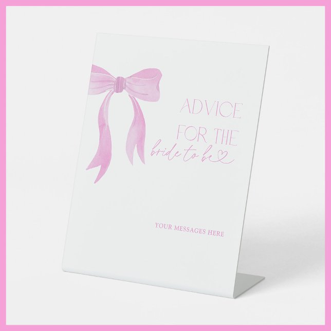 Advice To The Bride Pink Bow Bridal Shower Game Pedestal Sign (Creator Uploaded)