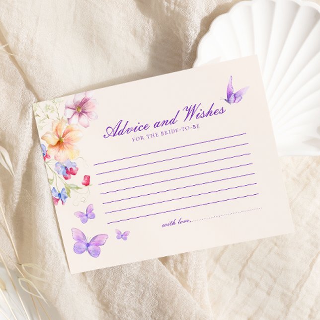 Advice & Wishes Purple Butterflies Bridal Shower Enclosure Card (Creator Uploaded)