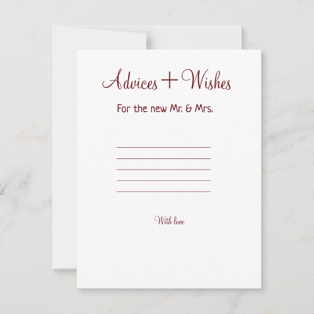 advices and wishes wedding party couple add name card (Front)