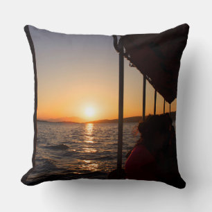 Aegean lifestyle on boat at sunset in summer cushion