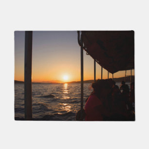 Aegean lifestyle on boat at sunset in summer doormat