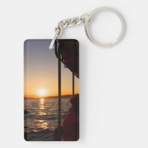 Aegean lifestyle on boat at sunset in summer key ring