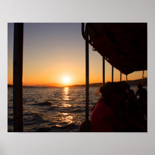 Aegean lifestyle on boat at sunset in summer poster