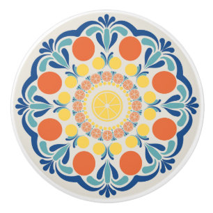 Aegean Summer Oranges And Lemons Dot Mandala Ceramic Knob