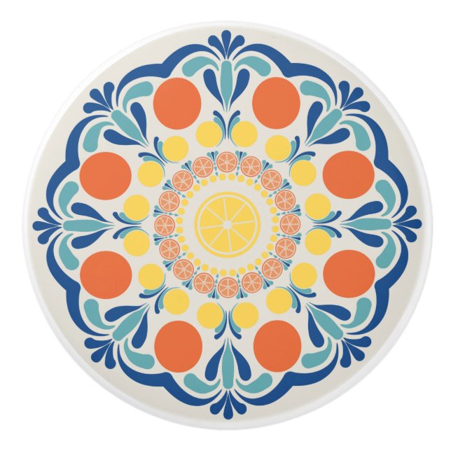 Aegean Summer Oranges And Lemons Dot Mandala Ceramic Knob (Front)