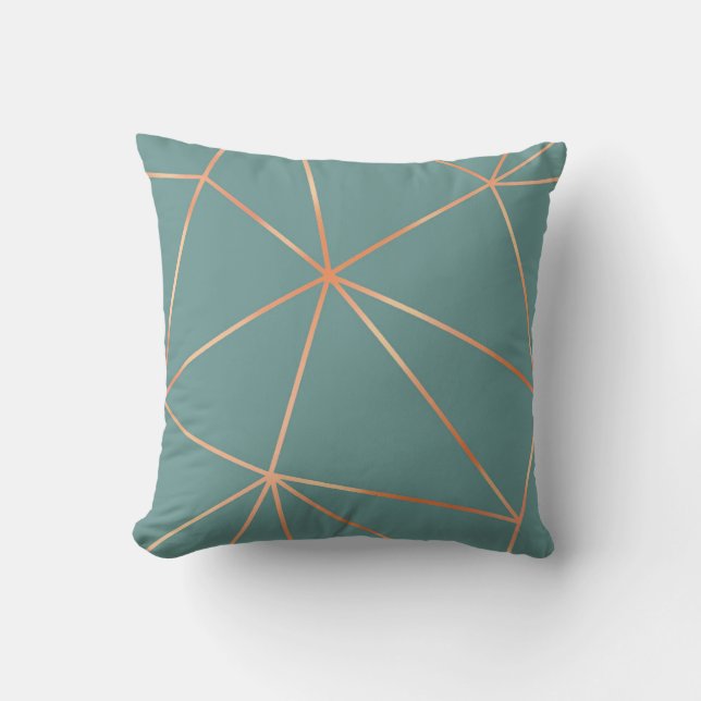 Aegean Teal and Metallic Rose Gold Geometric Cushion (Front)