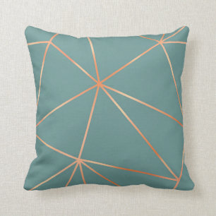 Aegean Teal and Metallic Rose Gold Geometric Cushion