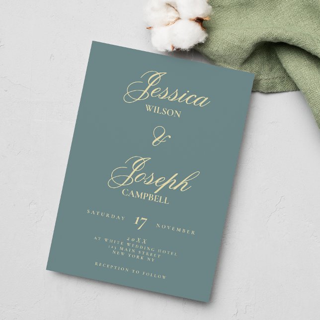 Aegean teal classic script calligraphy wedding invitation (Aegean teal classic script calligraphy wedding)