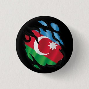 Aerbaijan Ripped Flag 3 Cm Round Badge