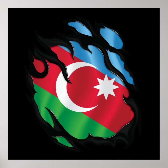 Aerbaijan Ripped Flag Poster (Front)