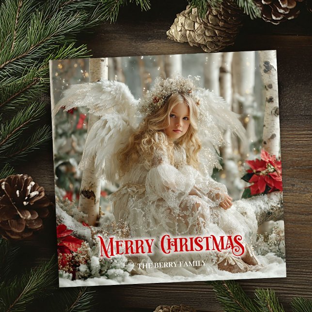 Aerial angelic angel red gold festive beautiful  holiday card (Aerial angelic angel red gold festive beautiful card)