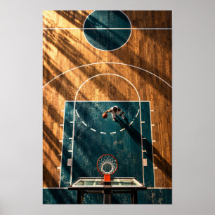 Aerial Basketball Court – Golden Hour Sports Wall  Poster