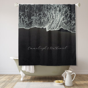 Aerial Black Sand Beach Custom Shower Curtain