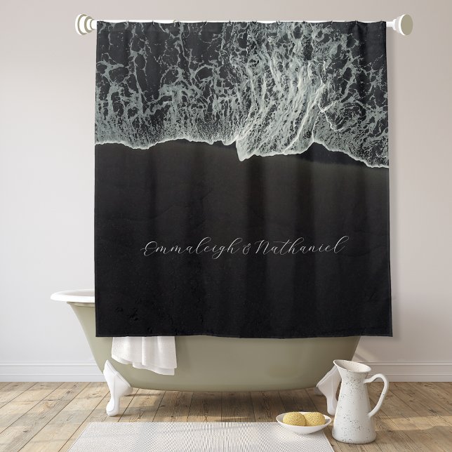 Aerial Black Sand Beach Custom Shower Curtain (Creator Uploaded)