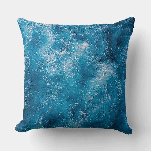 Aerial Blue Ocean Waves Crashing Cushion (Front)