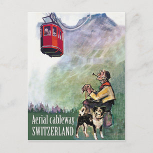 Aerial Cableway, Switzerland, vintage travel Postcard