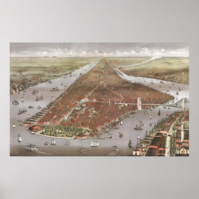 Aerial City View of Manhattan, New York, USA Poster (Front)