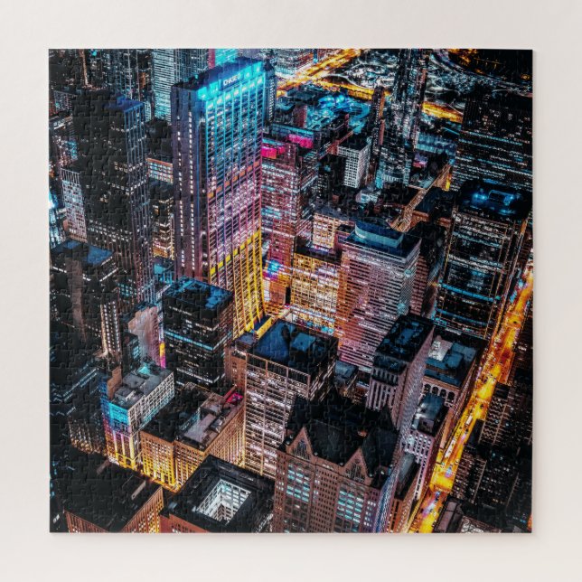Aerial Cityscape at Night Jigsaw Puzzle (Vertical)