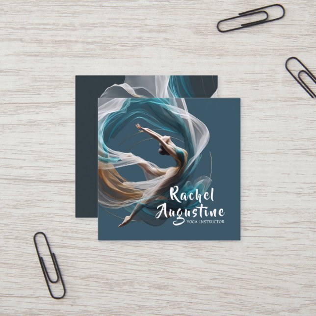 Aerial flying Air Yoga Instructor Pilates Fitness Square Business Card (Front/Back In Situ)