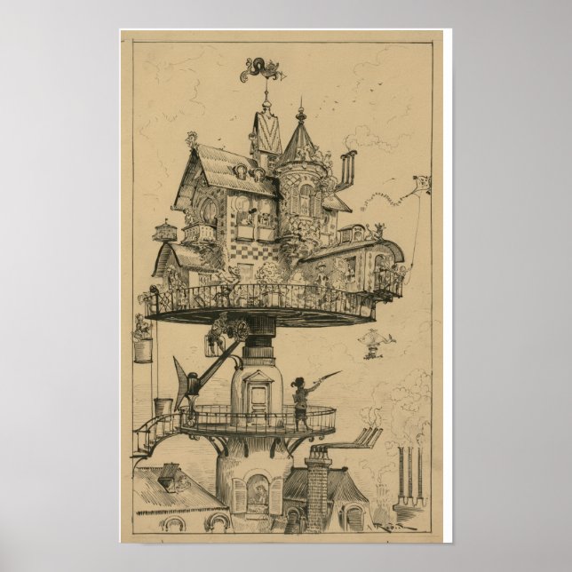 Aerial house by Albert Robida (1883) Poster (Front)