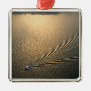 aerial image of boat in Lake Gatun Panama Metal Ornament