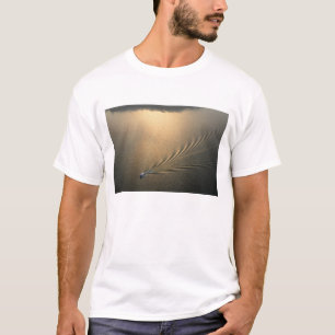 aerial image of boat in Lake Gatun Panama T-Shirt