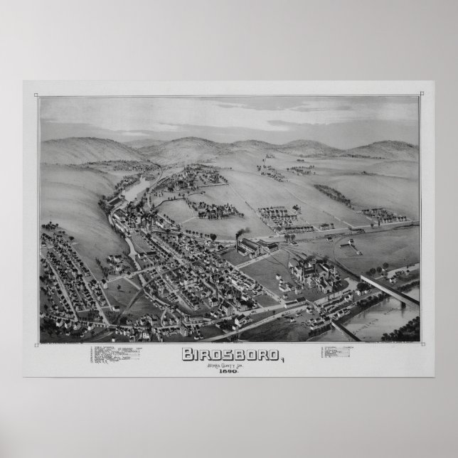 Aerial Map Birdsboro PA Pennsylvania Poster 1890 (Front)
