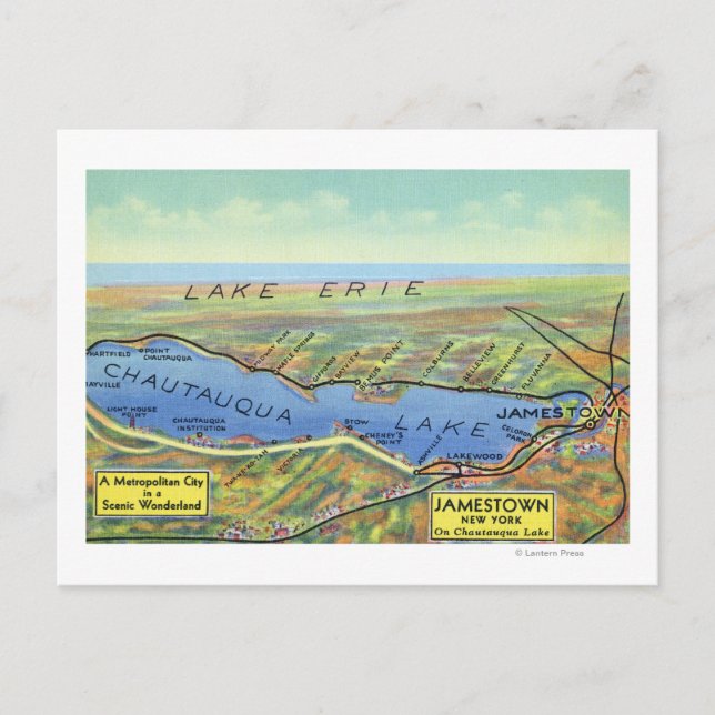 Aerial Map of Lake and Surrounding Towns Postcard (Front)