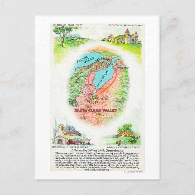 Aerial Map of Santa Clara County with Sites Postcard (Front)
