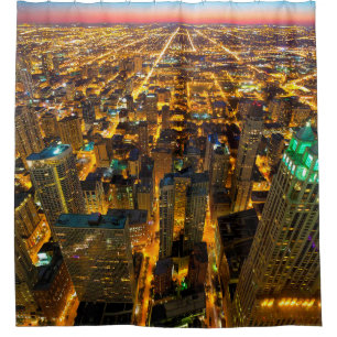 AERIAL PHOTO OF CITY WITH LIGHTS TURNED ON SHOWER CURTAIN