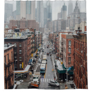 AERIAL PHOTO OF CITYSCAPE DURING DAYTIME SHOWER CURTAIN