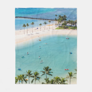 Aerial photo people in beach at daytime fleece blanket