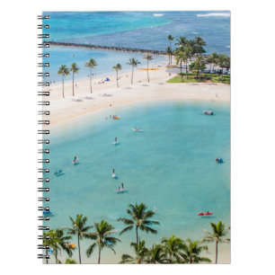 Aerial photo people in beach at daytime notebook
