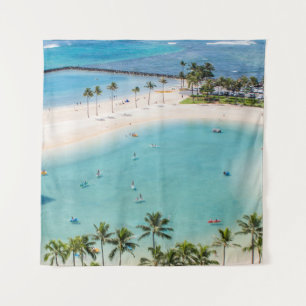 Aerial photo people in beach at daytime tapestry