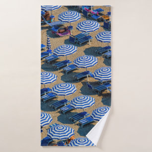 AERIAL PHOTOGRAPHY OF BLUE-AND-WHITE PATIO UMBRELL BATH TOWEL