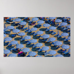 Aerial photography of blue-and-white patio umbrell poster