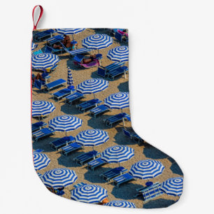 AERIAL PHOTOGRAPHY OF BLUE-AND-WHITE PATIO UMBRELL SMALL CHRISTMAS STOCKING