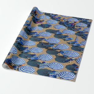 Aerial photography of blue-and-white patio umbrell wrapping paper
