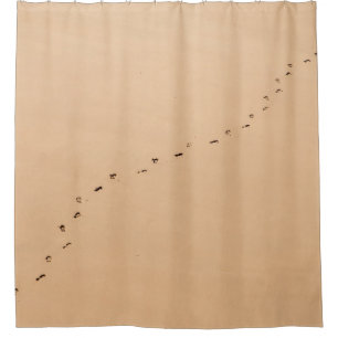 Aerial photography of footprints in the sand shower curtain