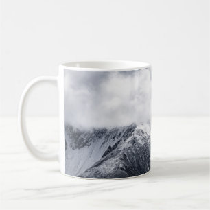 AERIAL PHOTOGRAPHY OF GRAY AND BLACK MOUNTAIN COFFEE MUG