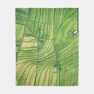 Aerial photography of green farm field fleece blanket