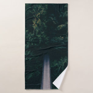 AERIAL PHOTOGRAPHY OF HANGING BRIDGE NEAR TREES BATH TOWEL