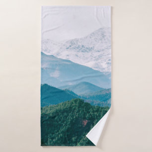 AERIAL PHOTOGRAPHY OF MOUNTAIN AND TREE BATH TOWEL