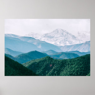 AERIAL PHOTOGRAPHY OF MOUNTAIN AND TREE POSTER