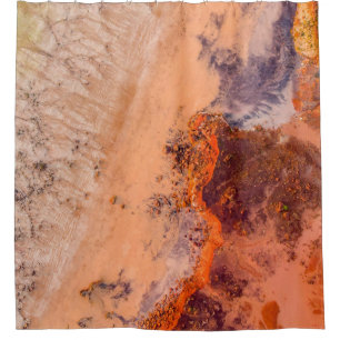 Aerial photography of mountains in the morning shower curtain