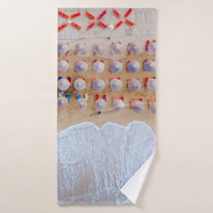 Aerial photography of seashore at daytime bath towel