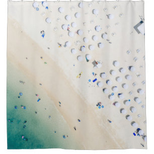 Aerial photography of seashore shower curtain