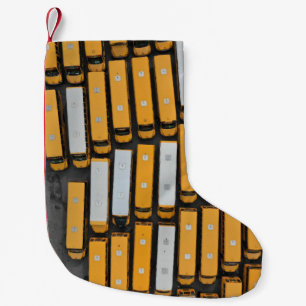 Aerial photography of white and yellow buses small christmas stocking